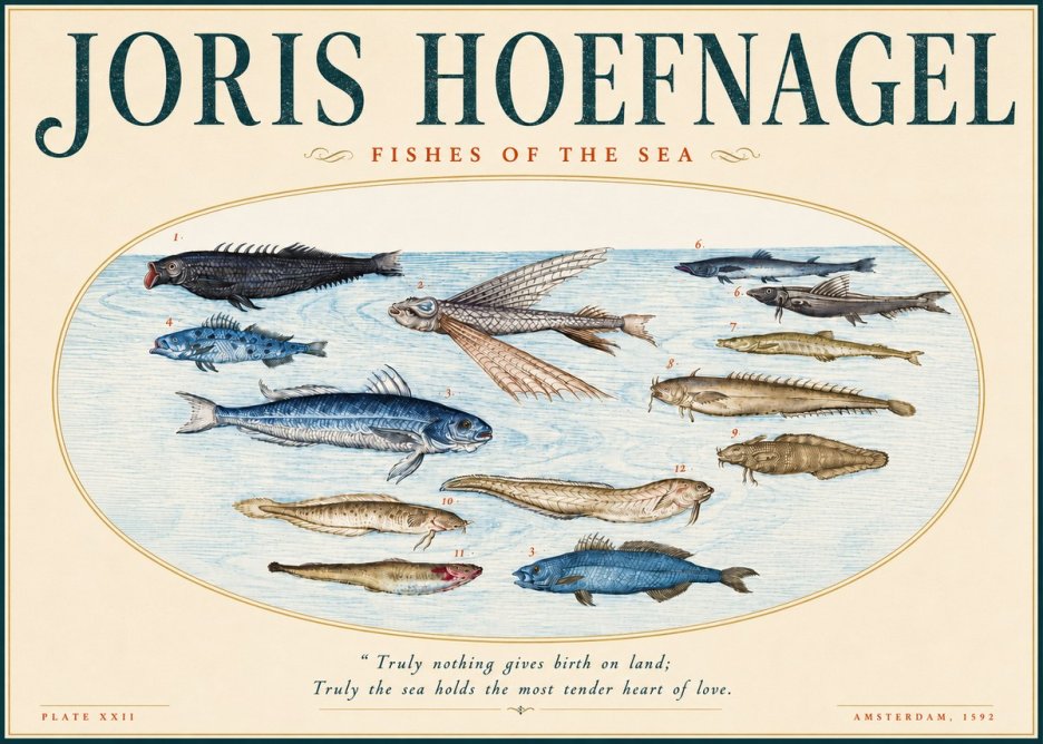 Joris Hoefnagel Fishes of the Sea I No4 - Plakát