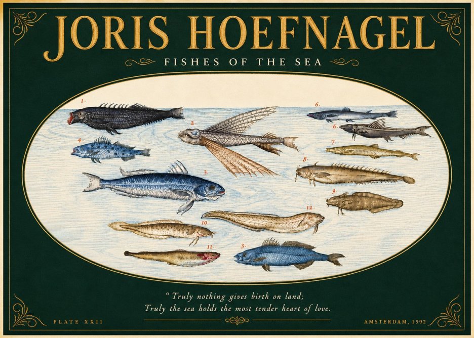 Joris Hoefnagel Fishes of the Sea I No5 - Plakát