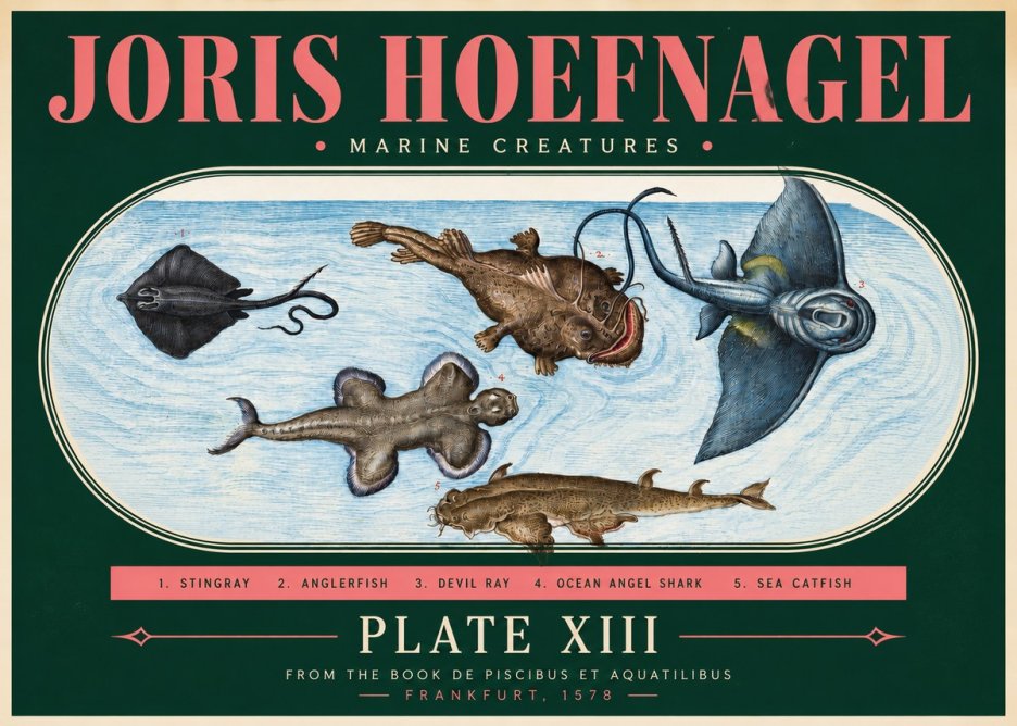 Joris Hoefnagel Marine Creatures Plate Xiii No3 - Plakát