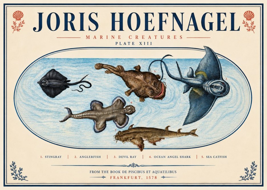 Joris Hoefnagel Marine Creatures Plate Xiii No4 - Plakát