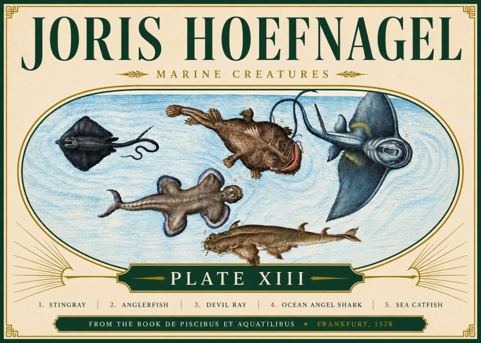 Joris Hoefnagel Marine Creatures Plate Xiii No5 - Plakát