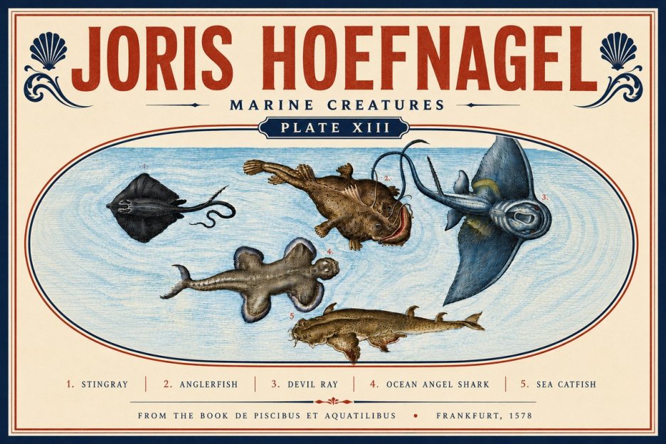 Joris Hoefnagel Marine Creatures Plate Xiii No6 - Plakát