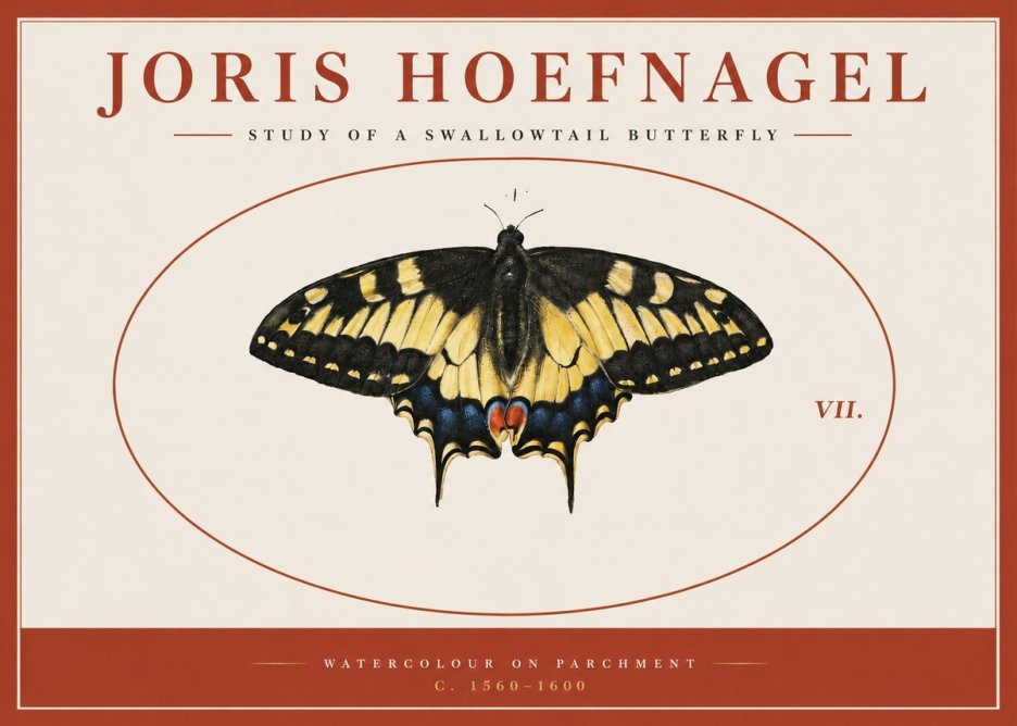 Joris Hoefnagel Study of a Swallowtail Butterfly No3 - Plakát