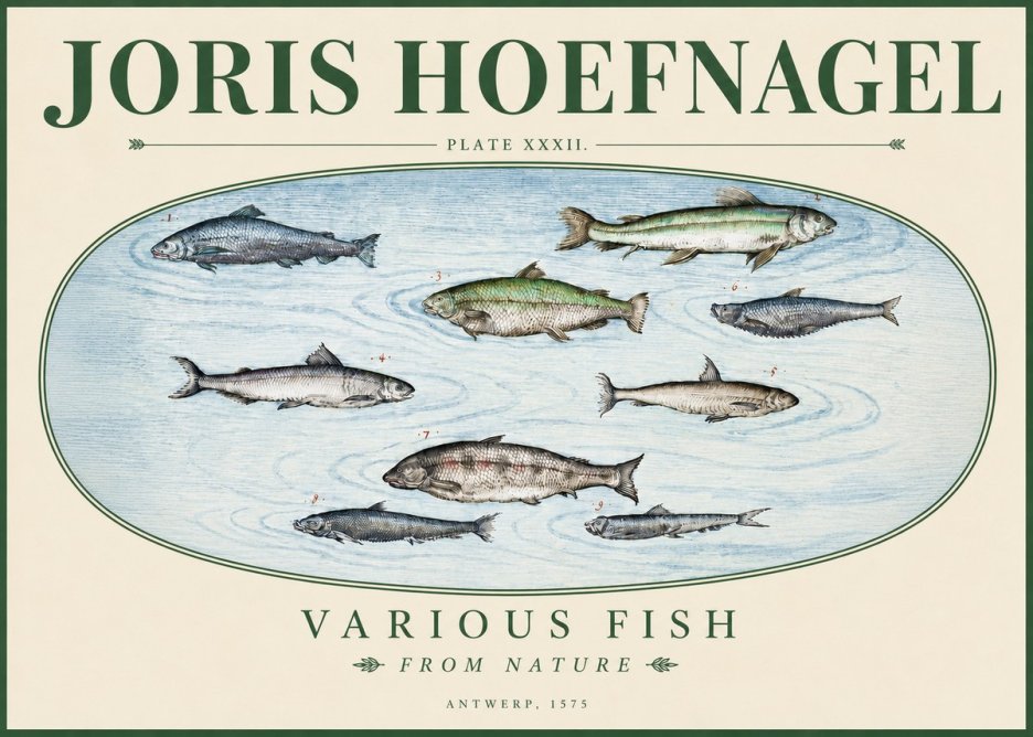 Joris Hoefnagel Various Fish from Nature No3 - Plakát