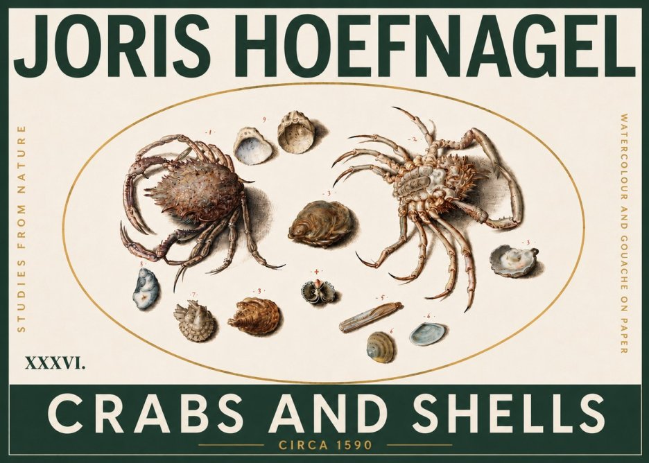 Joris Hoefnagel Crabs and Shells - Studies from Nature No5 - Plakát