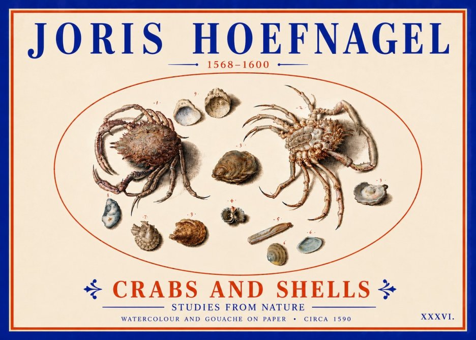 Joris Hoefnagel Crabs and Shells - Studies from Nature No6 - Plakát