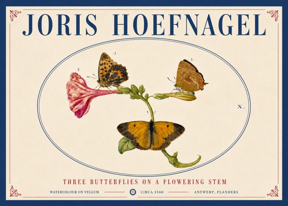 Joris Hoefnagel Three Butterflies on a Flowering Stem No5 - Plakát