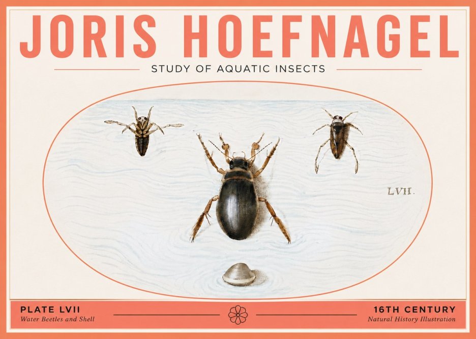 Joris Hoefnagel Water Beetles and Shell No5 - Plakát