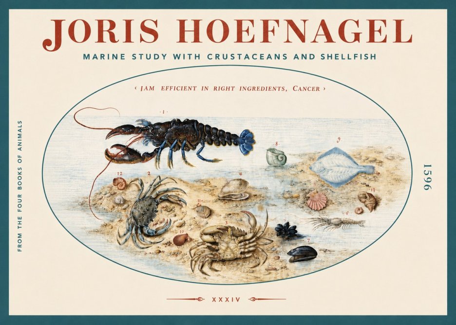 Joris Hoefnagel Marine Study with Crustaceans and Shellfish No3 - Plakát