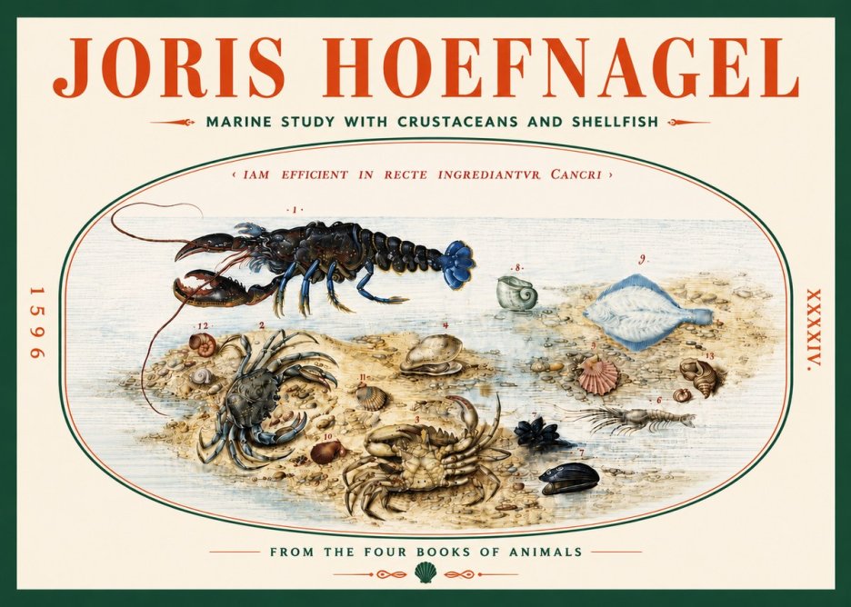 Joris Hoefnagel Marine Study with Crustaceans and Shellfish No5 - Plakát