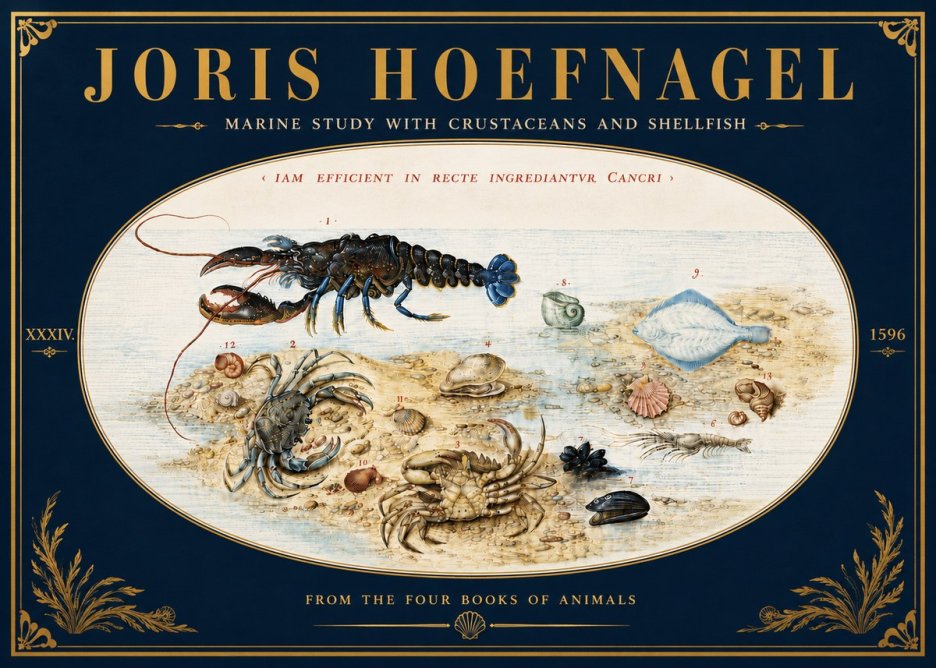 Joris Hoefnagel Marine Study with Crustaceans and Shellfish No6 - Plakát