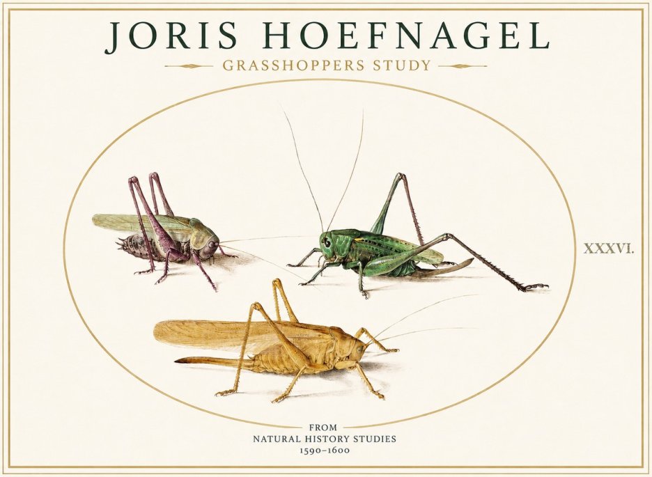 Joris Hoefnagel Grasshoppers Study No1 - Plakát