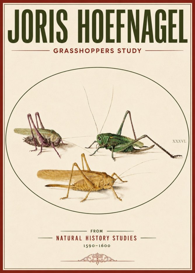 Joris Hoefnagel Grasshoppers Study No3 - Plakát