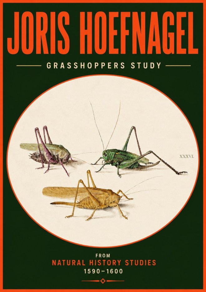 Joris Hoefnagel Grasshoppers Study No4 - Plakát