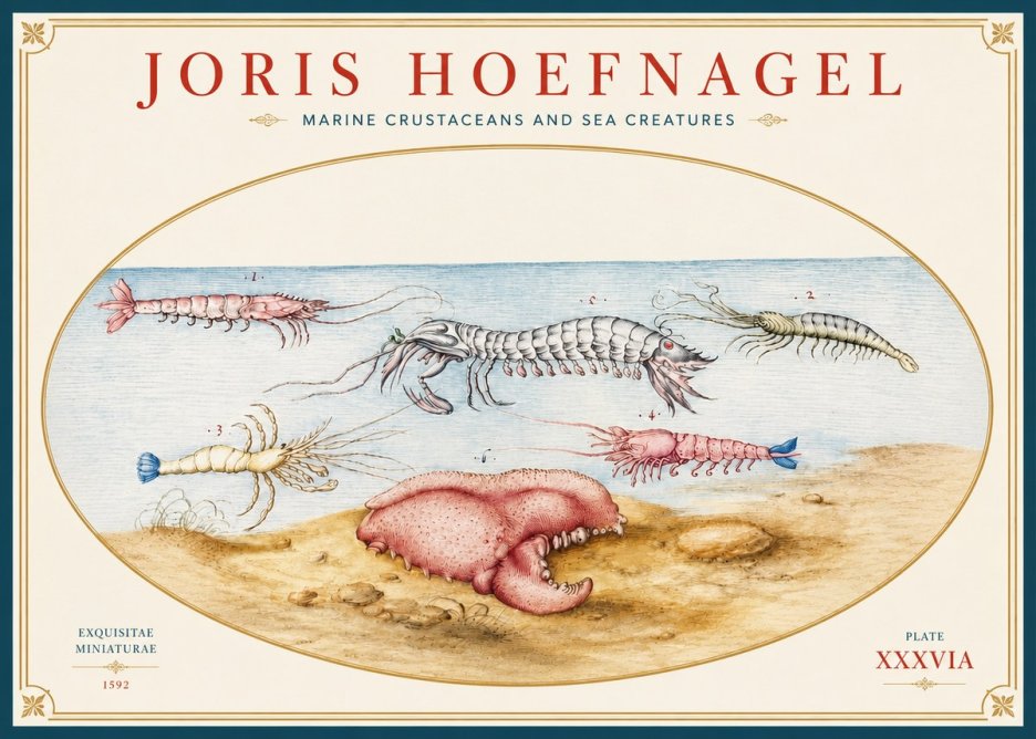 Joris Hoefnagel Marine Crustaceans and Sea Creature No3 - Plakát