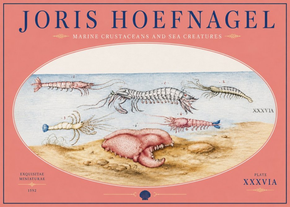 Joris Hoefnagel Marine Crustaceans and Sea Creature No4 - Plakát