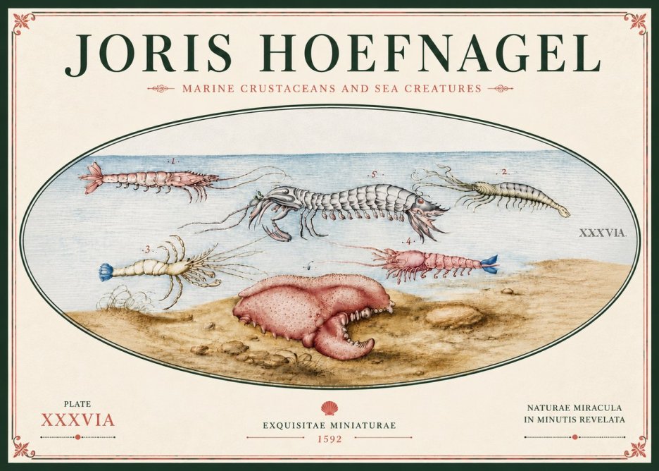 Joris Hoefnagel Marine Crustaceans and Sea Creature No6 - Plakát