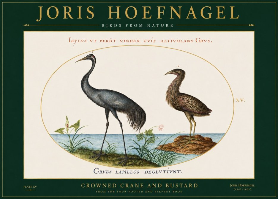 Joris Hoefnagel Crowned Crane and Bustard No2 - Plakát