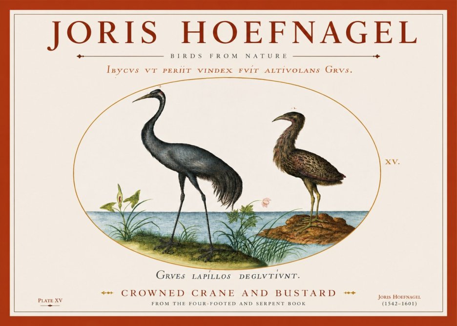 Joris Hoefnagel Crowned Crane and Bustard No3 - Plakát