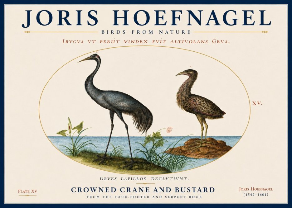 Joris Hoefnagel Crowned Crane and Bustard No4 - Plakát