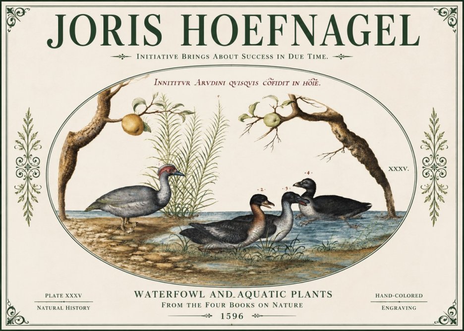 Joris Hoefnagel Waterfowl and Aquatic Plants No4 - Plakát