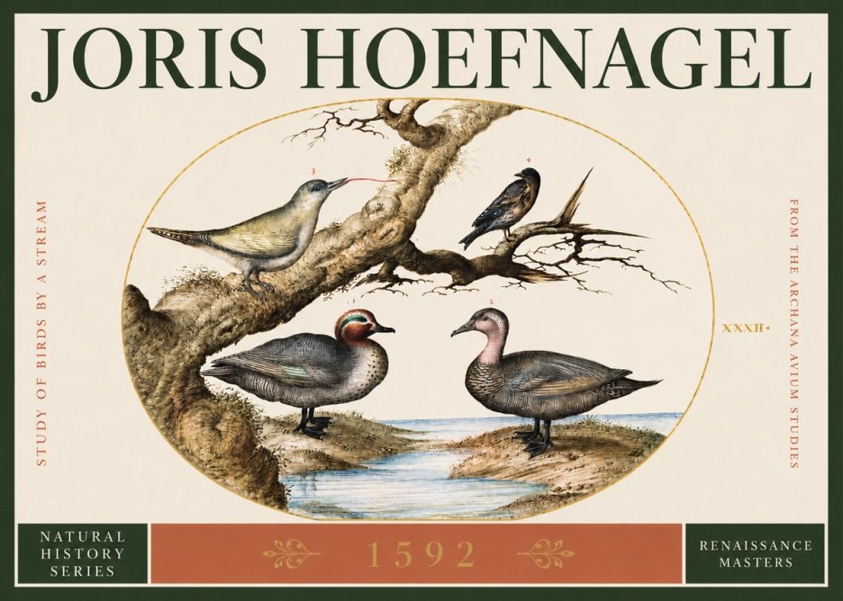 Joris Hoefnagel Study of Birds by a Stream No2 - Plakát