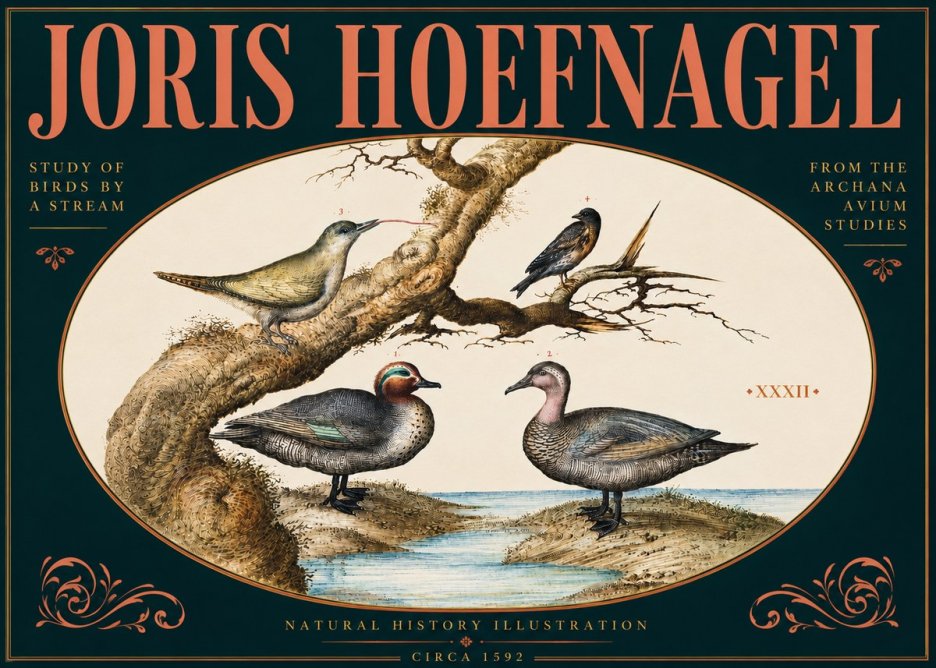 Joris Hoefnagel Study of Birds by a Stream No6 - Plakát