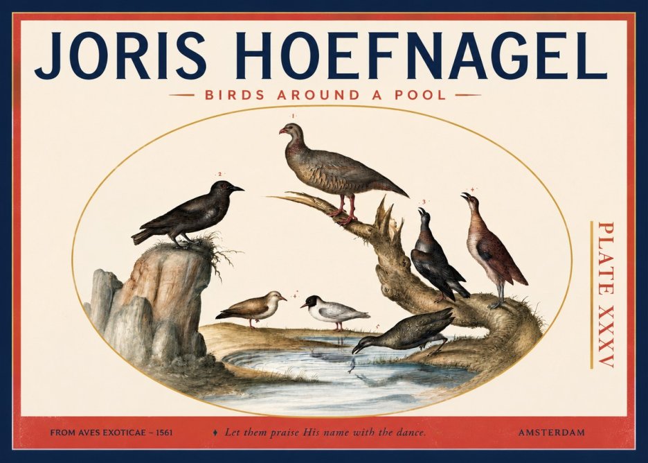 Joris Hoefnagel Birds Around a Pool No2 - Plakát