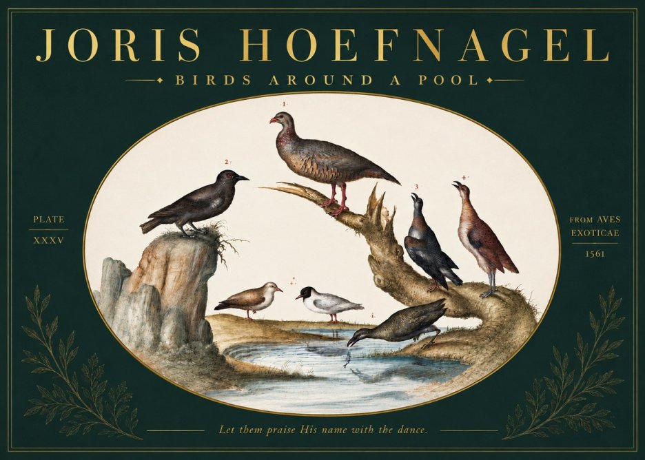 Joris Hoefnagel Birds Around a Pool No3 - Plakát