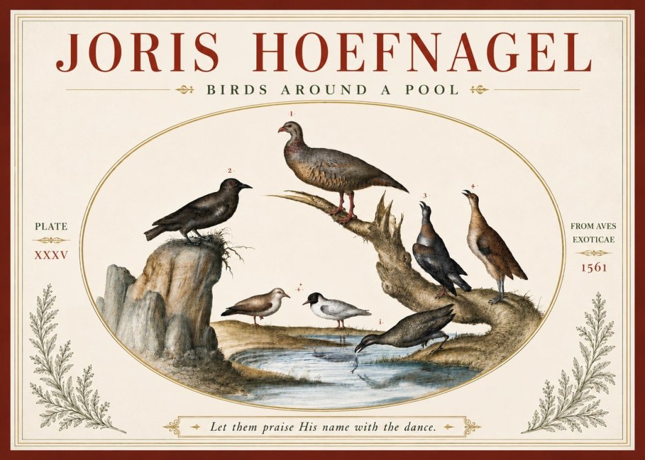 Joris Hoefnagel Birds Around a Pool No4 - Plakát