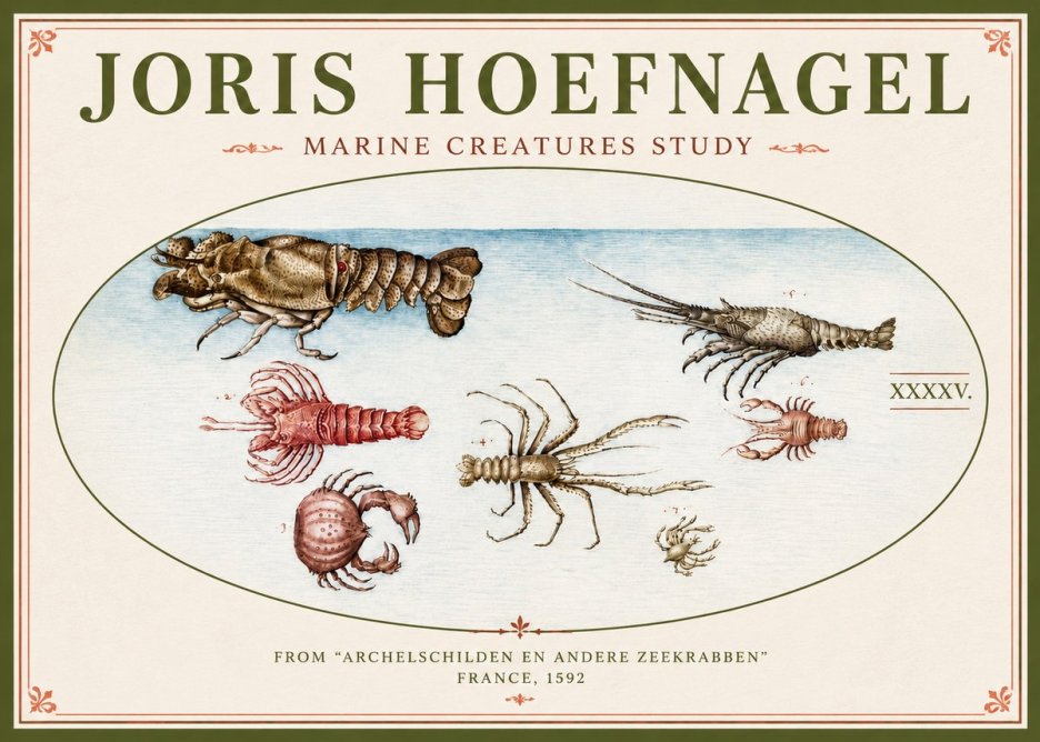 Joris Hoefnagel Studies of Crustaceans No5 - Plakát