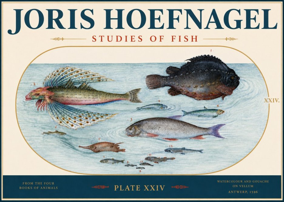 Joris Hoefnagel Studies of Fish II No3 - Plakát