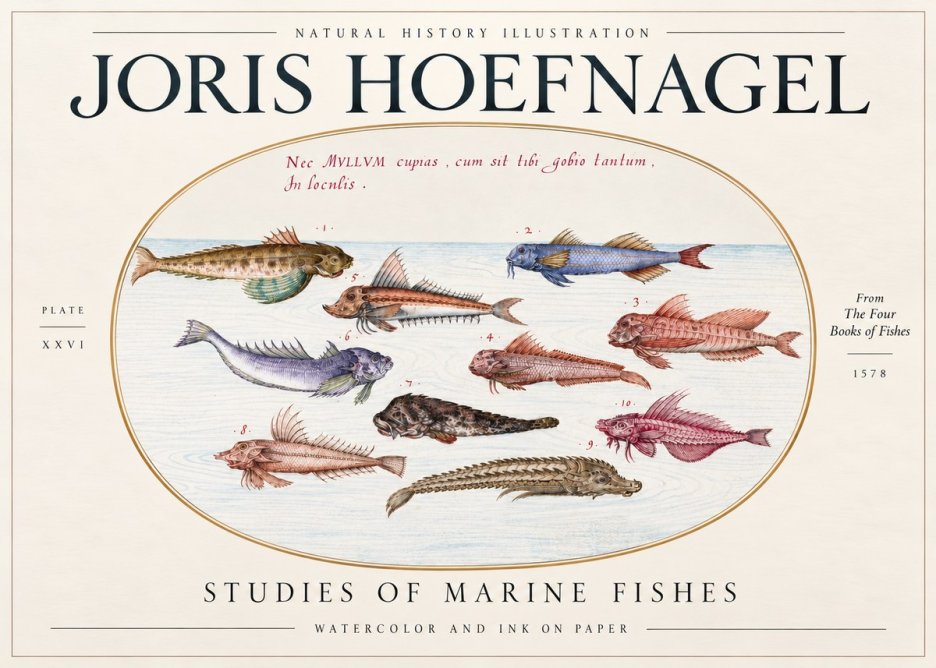 Joris Hoefnagel Studies of Marine Fishes No3 - Plakát