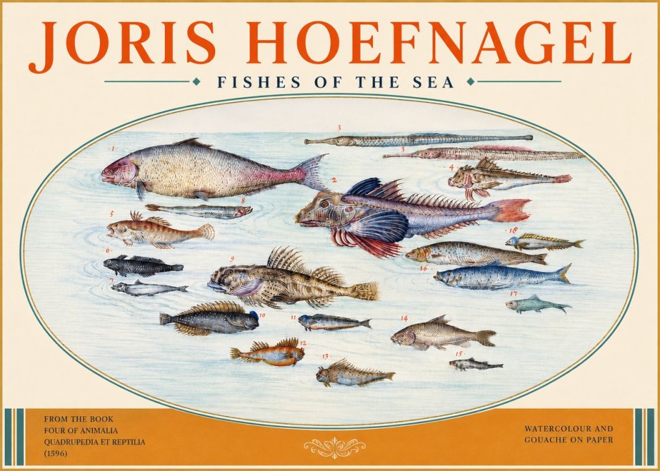 Joris Hoefnagel Fishes of the Sea III No3 - Plakát