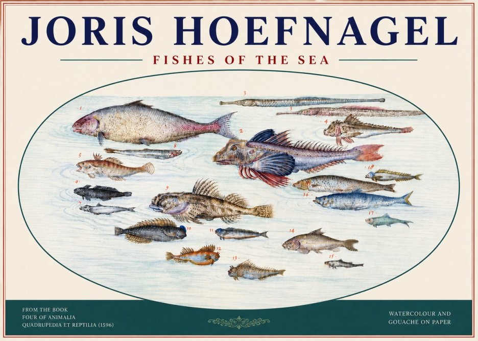 Joris Hoefnagel Fishes of the Sea III No4 - Plakát