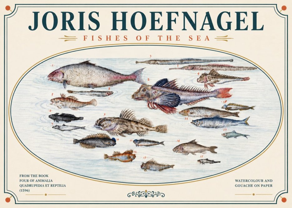 Joris Hoefnagel Fishes of the Sea III No5 - Plakát