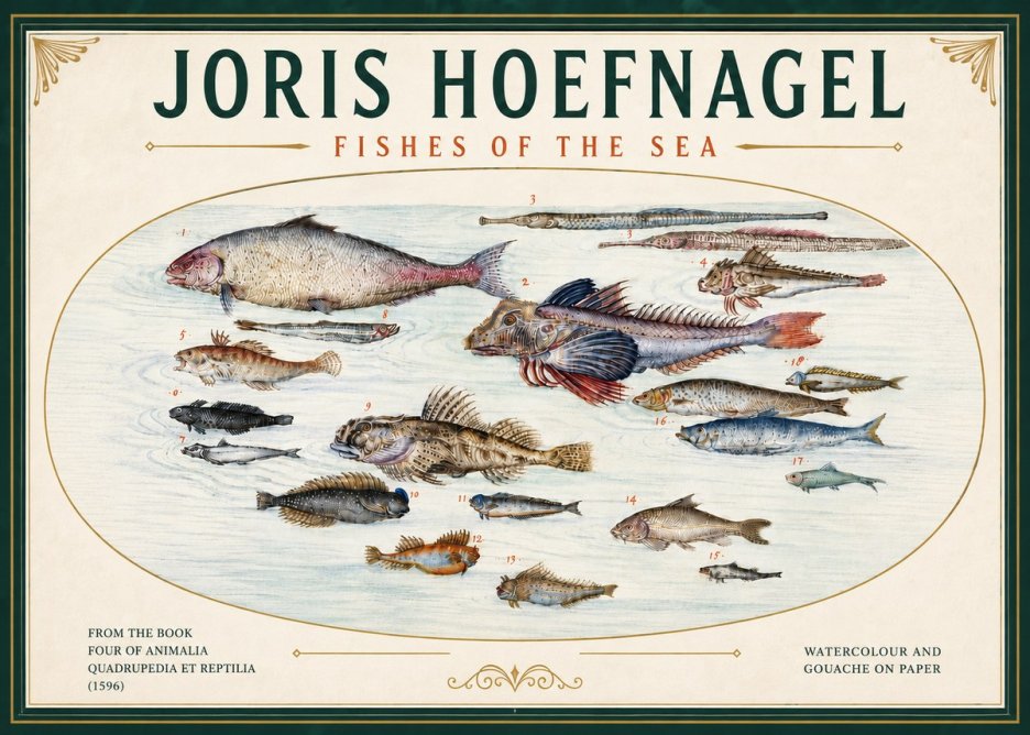 Joris Hoefnagel Fishes of the Sea III No6 - Plakát