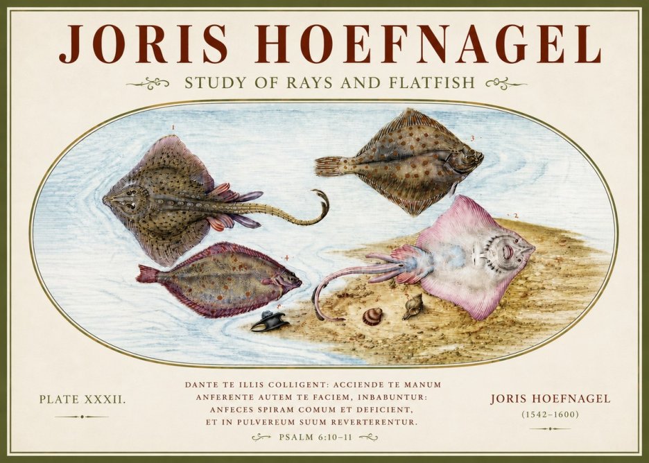 Joris Hoefnagel Study of Rays and Flatfish No4 - Plakát