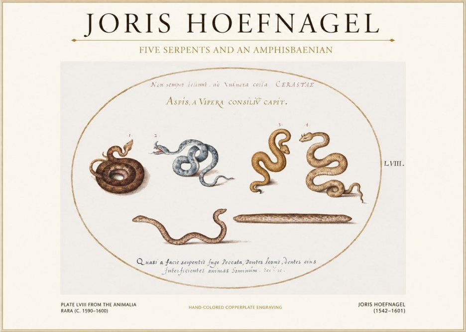 Joris Hoefnagel Five Serpents and an Amphisbaenian No1 - Plakát
