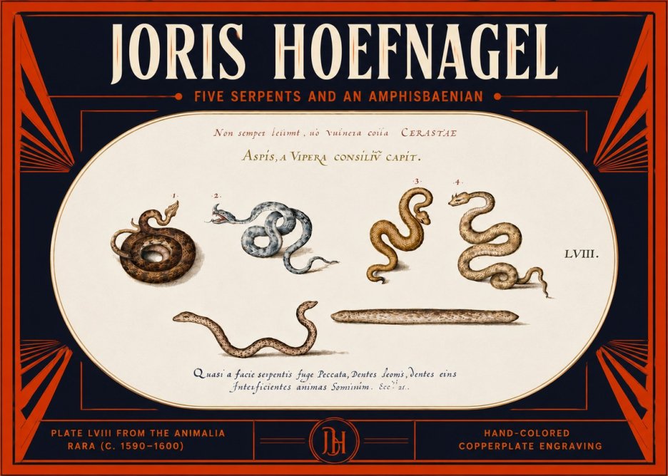 Joris Hoefnagel Five Serpents and an Amphisbaenian No5 - Plakát