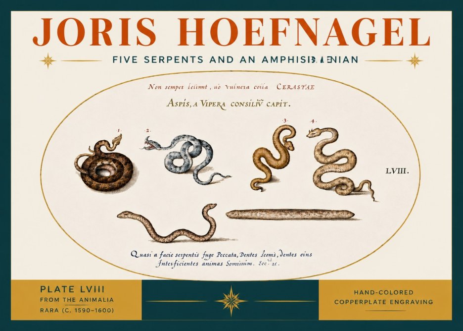 Joris Hoefnagel Five Serpents and an Amphisbaenian No6 - Plakát
