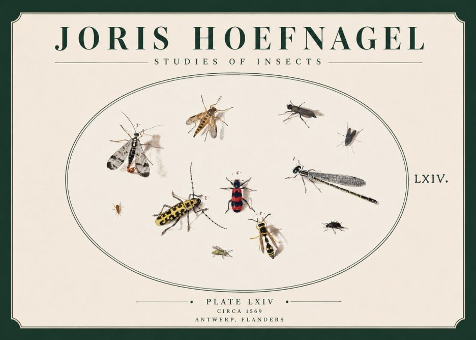 Joris Hoefnagel Studies of Insects - Plate Lxiv No3 - Plakát