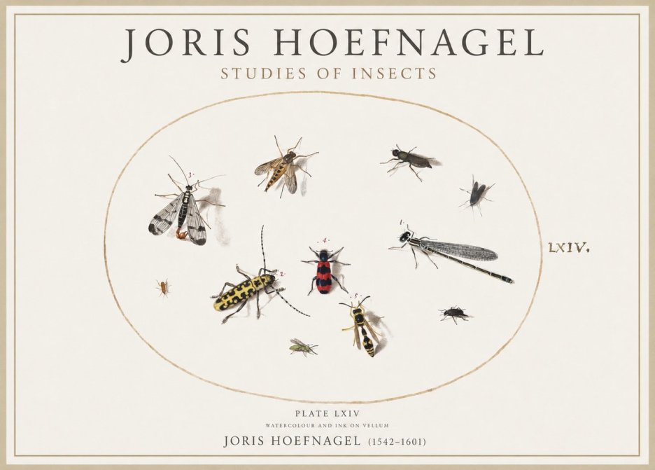 Joris Hoefnagel Studies of Insects - Plate Lxiv No4 - Plakát