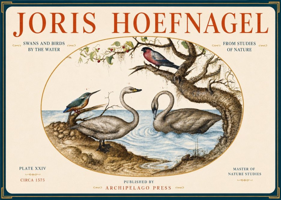 Joris Hoefnagel Swans and Birds by the Water No4 - Plakát