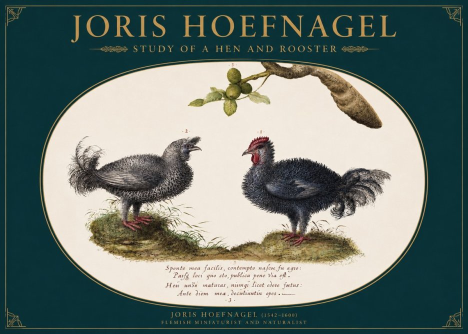 Joris Hoefnagel Study of a Hen and Rooster No2 - Plakát