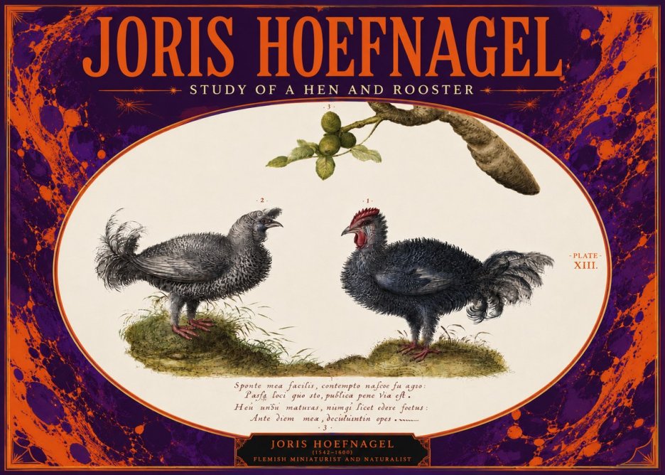 Joris Hoefnagel Study of a Hen and Rooster No4 - Plakát