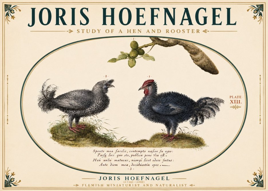 Joris Hoefnagel Study of a Hen and Rooster No6 - Plakát