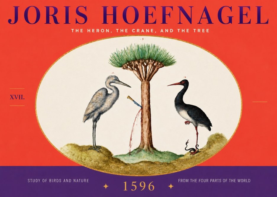 Joris Hoefnagel The Heron, the Crane, and the Tree No4 - Plakát