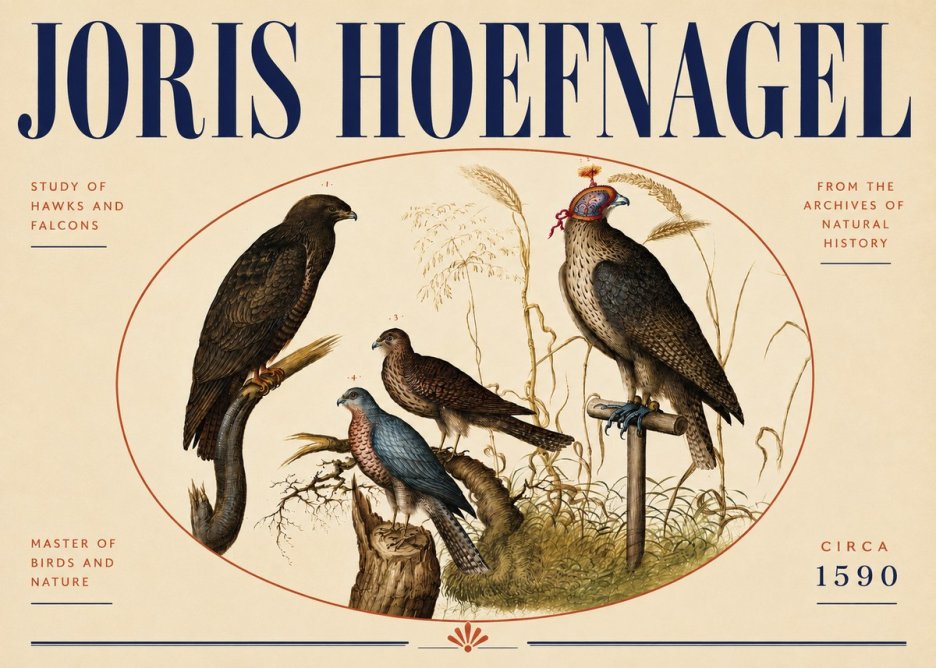 Joris Hoefnagel Studies of Hawks and Falcons No5 - Plakát