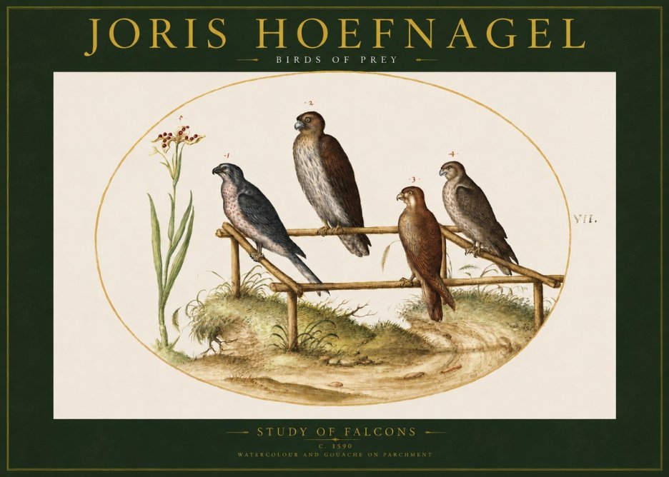 Joris Hoefnagel Study of Falcons No2 - Plakát